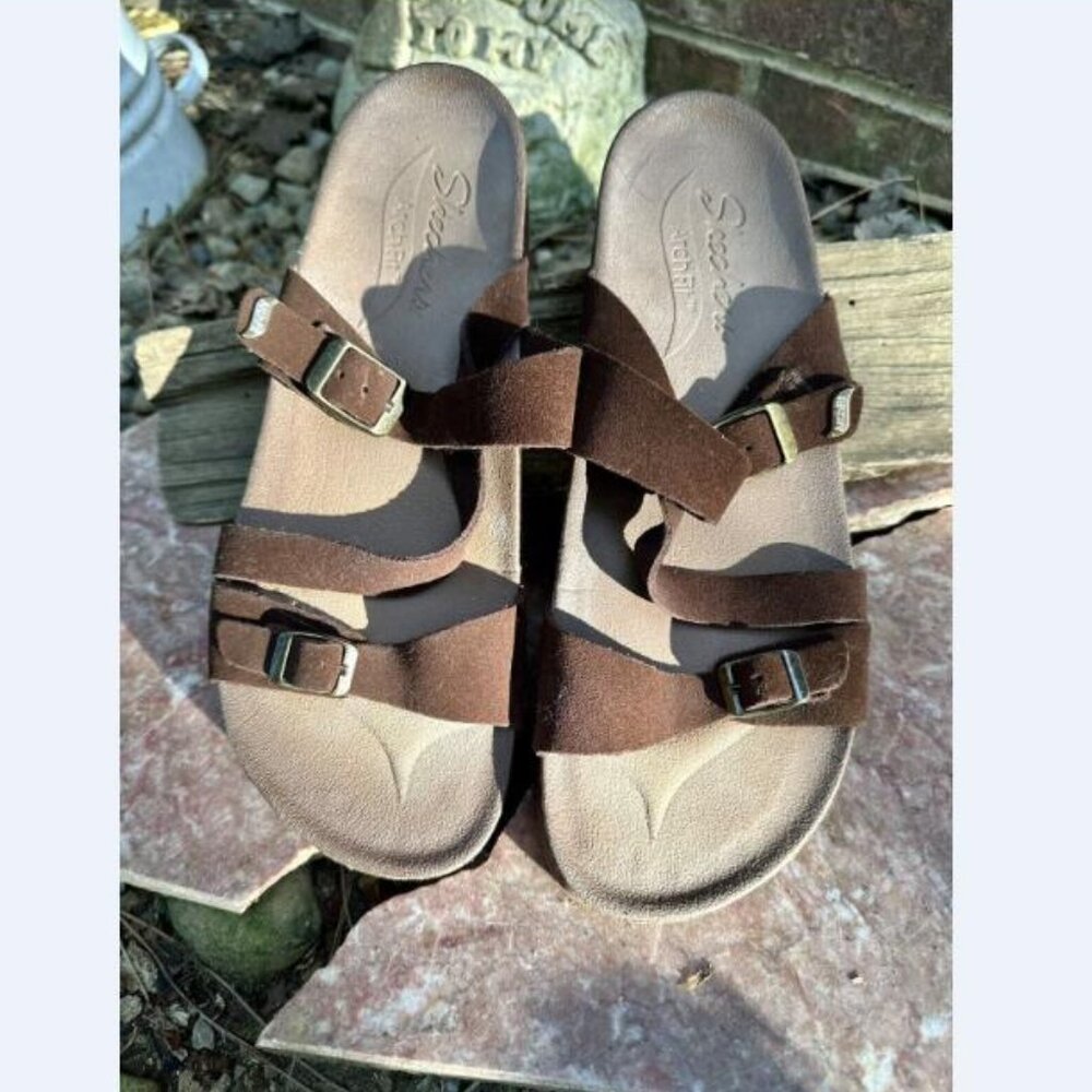 Skechers Women's Arch Fit Comfort Strap Sandals Brown Leather Sz 10 NEW!!
